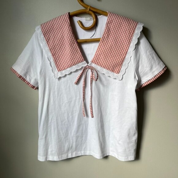 Zara Gingham Check Contrast T-shirt Women's Medium - Picture 3 of 7